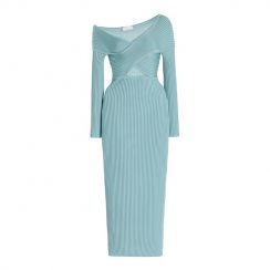 Sexy Hollow Out Off Shoulder Midi Ribbed Knit Dress