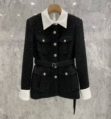 Vintage Jacket Single Button Belt Black Suit Elegant Formal 2PCS