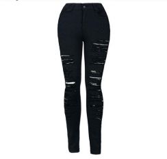 2pcs Hot Sale High Waisted Black Ripped Jeans Slim Denim Pants