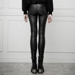 Asymmetric Metal Design Skinny Pu Pants Leather Pants