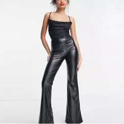 Flared Trousers Faux Leather Trousers
